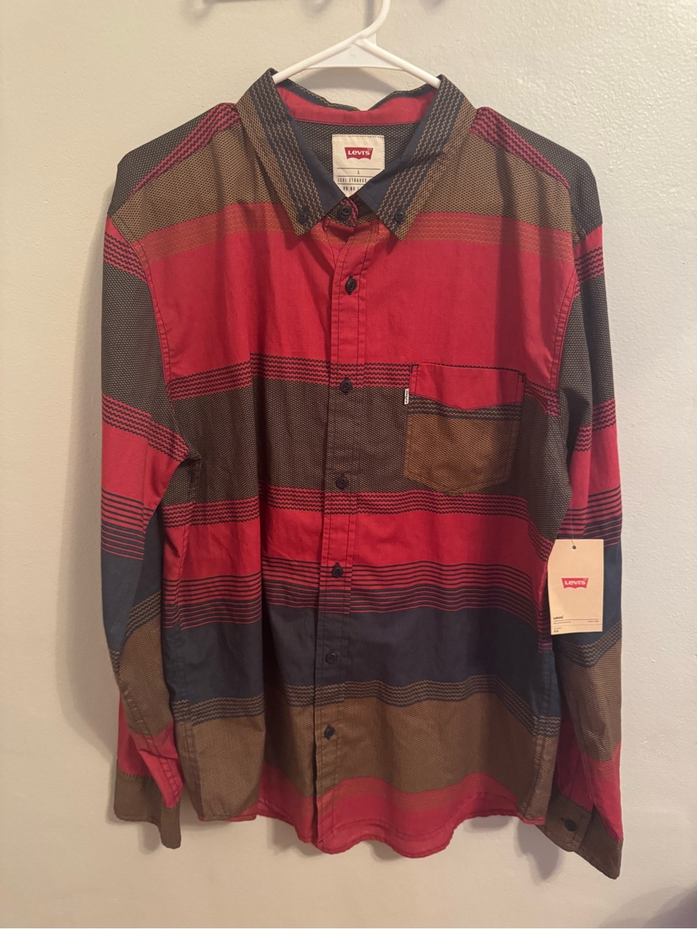 Levi's Men's “Aztec” Red, Brown & Blue Striped Button-Down Shirt NWT- Sz L